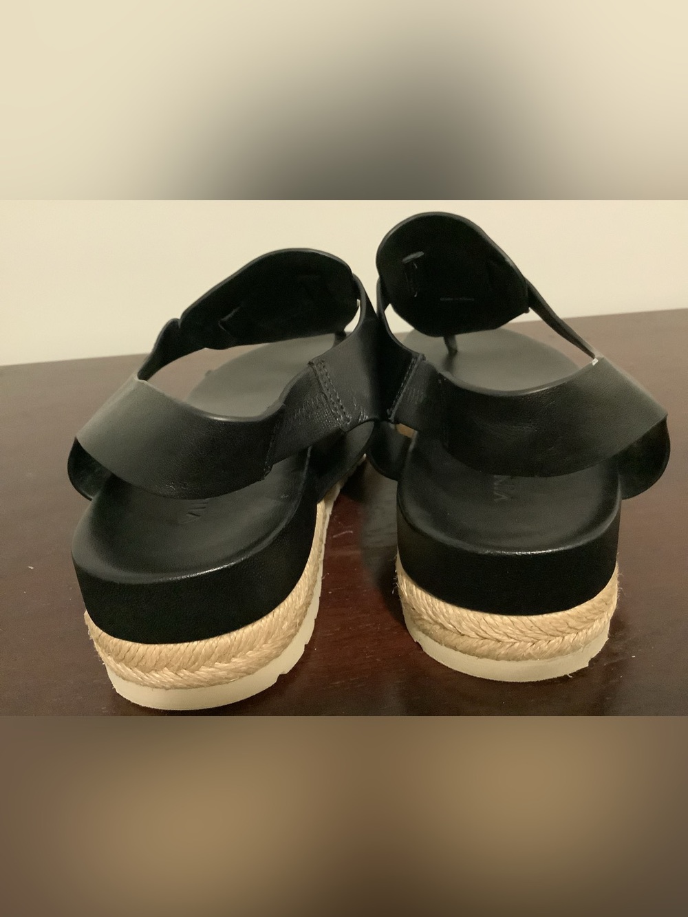 Vince Flint Black Leather T-Strap Espadrille Flatform Sandals - Picture 4 of 8